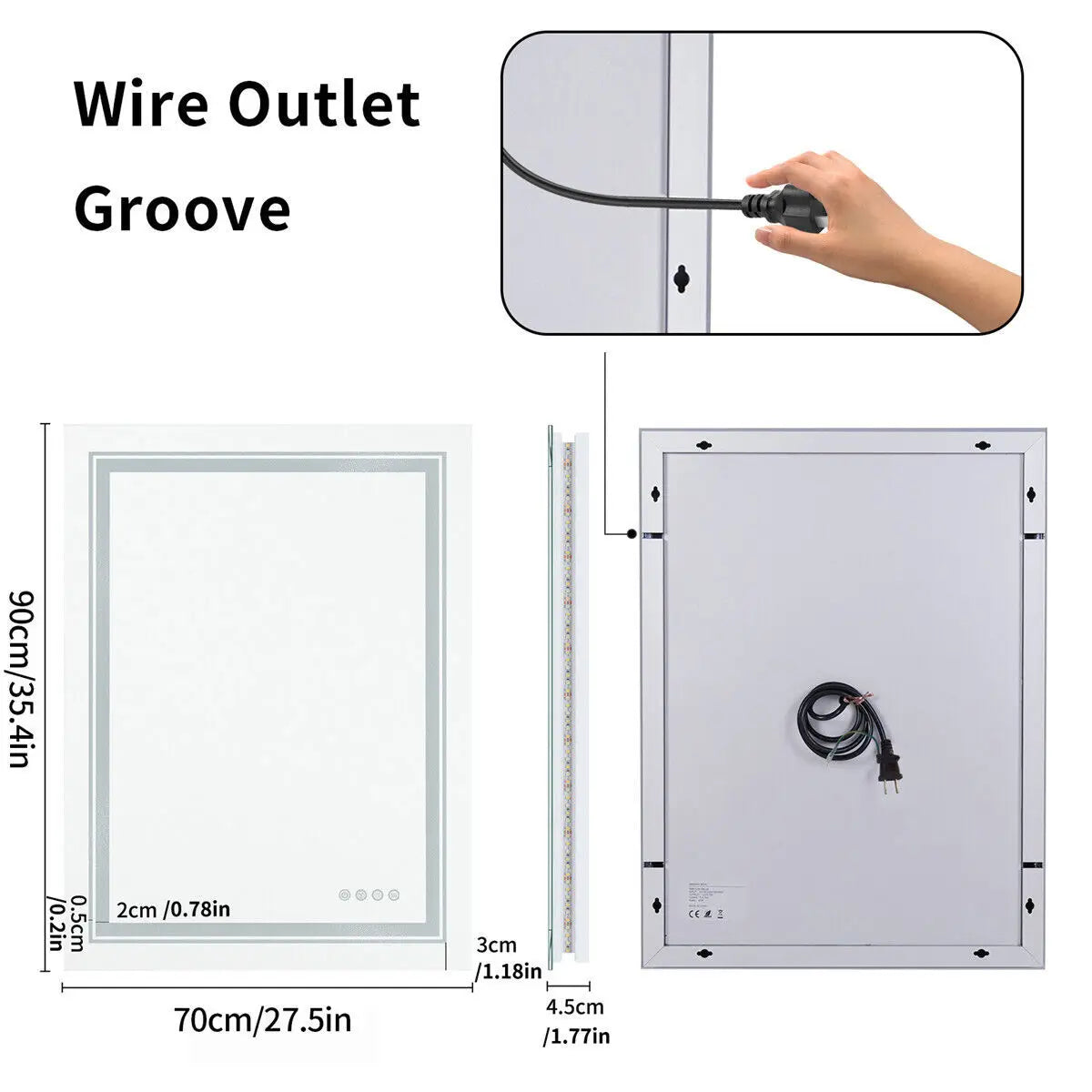 LED Bathroom Mirror Rectangular Wall Vanity Mirror Dimmable with 8 RGB Backlit 3 Front Color Anti-fog, Memory