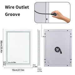 LED Bathroom Mirror Rectangular Wall Vanity Mirror Dimmable with 8 RGB Backlit 3 Front Color Anti-fog, Memory