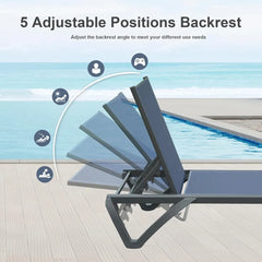 Pool Lounge Chairs Set of 3, Adjustable Aluminum Outdoor Chaise Lounge with Side Table, Sun Loungers