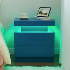 Nightstand LED Bedside Table for Bedroom Modern Night Stand with 2 Wood Drawers End Side Table for Bedroom