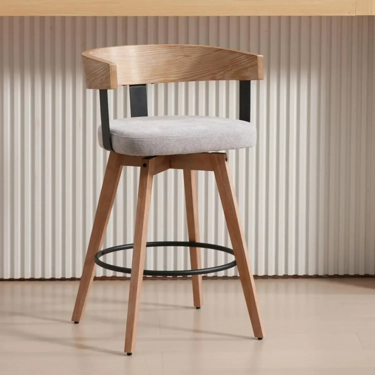 Bar Stools Set of 3 26" Counter Height Bar Stool with Footrest - Modern Wood Barstools with Linen Upholstered Seat, Bar Stools