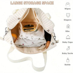 Multi-functional Embroidery Quilted Mommy Bag, Diaper Bag, Thickened Stroller Hanging Bag Lightweight & Durable Boston Mommy Bag