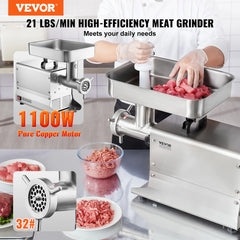 VEVOR Meat Grinder Electric Meat Grinders&Blade Grinding Plate Stainless Steel Commercial for Kitchen Restaurant Butcher Store