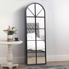 65×22" Arched Window Finished Full Length Mirror, Wall Mirror, Metal Frame, Home Decor Mirror, Windowpane Mirror Wall Mounted