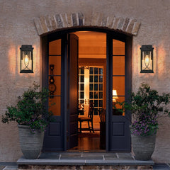 14"(H) 1-pack Black Outdoor Wall Lantern with Crackled Glass, Weather-Resistant Exterior Light Fixture (Bulb Not Included)