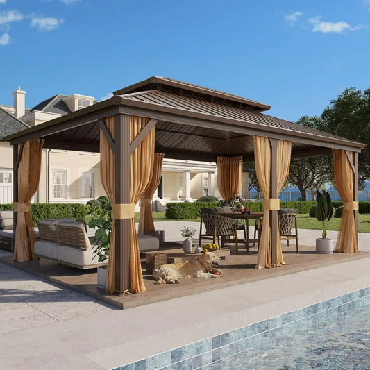12' X 18'Hardtop Gazebo, Galvanized Steel Ventilation Double Roof Aluminum Frame, Outdoor Gazebo for Garden, Patio, Gazebo
