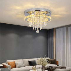 Crystal Chandelier Chrome Ceiling Lamps Led Flush Mount Stainless Steel Fixture Aisle Light Lustre Dining Room Living Room Decor