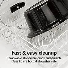 6-Quart Slow Cooker with 3 Cooking Settings, Dishwasher-Safe Stoneware Crock & Glass Lid, Silver, Multi-functional Pot