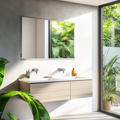 Wisfor Frameless Bathroom Mirror for Over Sink, Beveled Wall Mirror, Rectangle Vanity Mirror, Modern Style