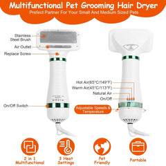 1600W Pet Hair Smart Hair Dryer with 4 Different Nozzles and 1 Hose, 4-in-1 Pet Suitable for Dogs and Cats, White