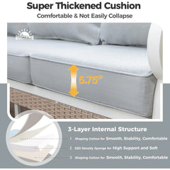 4 Piece Metal Outdoor Patio Furniture Set, Patio Conversation Sets 2-Seater Sofa, 2 Single Sofa and Coffee Table
