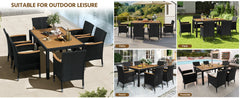 7 Piece Patio Furniture Set, Outdoor Dining Acacia Wood Table Top Rattan Conversation Set with Soft Cushions, 6 Chairs & 1 Table