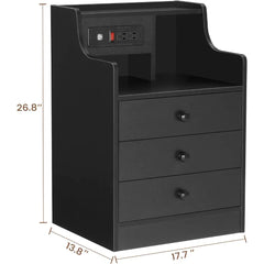 Bedside Table Set of 2 with Charging Station and Storage, Bedroom Bedside Table Set of 2