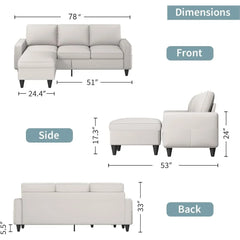Convertible Sectional Sofa Couch L-Shaped Couch with Storage Ottoman, Beige Couches for Living Room, 3-Seat Sectional Sofas