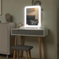 Makeup Vanity Desk with Lights, Small Vanity with Adjustable Brightness Mirror for Small Spaces, Vanity Desk with Drawers