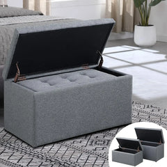 Hinged Storage Ottoman Set of 3, 38'' Living Room Storage Bench with Thick Seating, 2pcs Small Square Dorm Stool