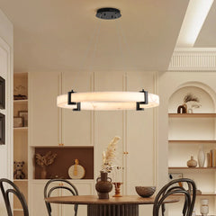 23.6Inch Round LED Pendant Light Hanging Chandelier - Adjustable Height - Imitation Marble Finish Resin Ring- Dimmable Ceiling