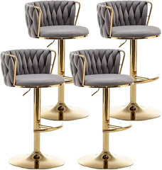 Bar Stools Set of 4, Counter Height Bar Stools with Low Back, Gold Swivel Bar Stools for Kitchen Island, Bar Pub Stools