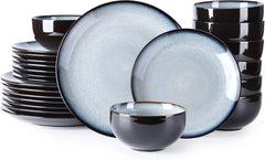 Ceramic Dinnerware ,Stoneware Plates and Bowls Sets,Handmade Reactive Glaze Dishes Set,Chip Resistant and Scratch (24PCS)