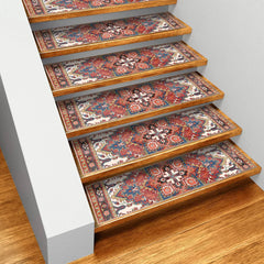 15PCS Carpet Stair Treads Set Self-adhesive Backing Non Slip Rug Tread Reusable Indoor Stair Rugs Bohemian for Dogs Kids & Elder