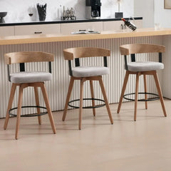 Bar Stools Set of 3 26" Counter Height Bar Stool with Footrest - Modern Wood Barstools with Linen Upholstered Seat, Bar Stools