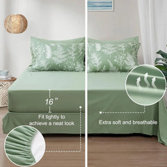 PHF 7 Pieces California King Bed in A Bag, Ultra Soft Comforter Set & Sheet Set, Reversible Botanical Bedding Set Include Comfor