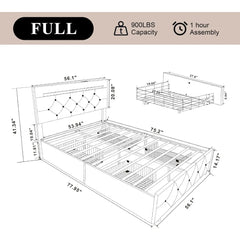 Queen Size Bed Frame with 4 Drawers, Adjustable LED Headboard, PU Leather Upholstered Storage Platform Bed with USB Charging Station