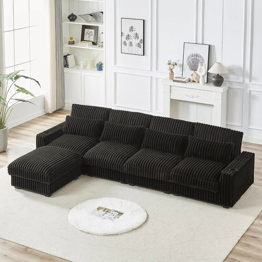 128'' Oversized L-Shaped Modular Sectional Sofa with Cup Holders & Charging Port