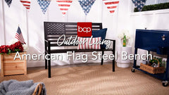 Outdoor Bench 2-Person Steel Indoor/Outdoor Bench for Garden, Patio, Porch, Entryway w/American Flag, 790lb Capacity