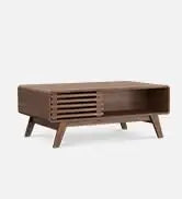 Mid-Century Modern Coffee Table with Sliding Doors & Storage – Wooden Living Room Centerpiece