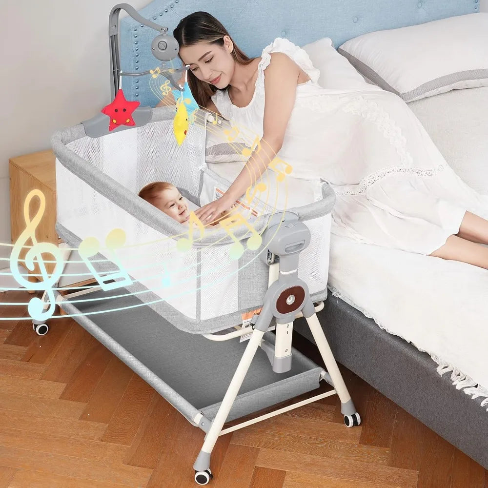 Baby Bassinet, Rocking Bassinet for Baby, 3 in 1 Bassinets Bedside Sleeper with Musical Toys, Bedside Bassinet for Baby