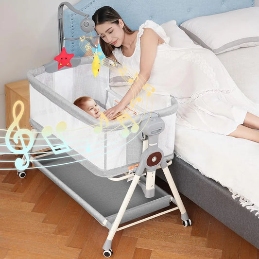 Baby Bassinet, Rocking Bassinet for Baby, 3 in 1 Bassinets Bedside Sleeper with Musical Toys, Bedside Bassinet for Baby