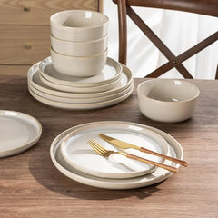 Dinnerware Sets for 4,Round Reactive Glaze Ceramic Plates and Bowls Set,Highly Chip and Crack Resistant | Dishwasher Dishes