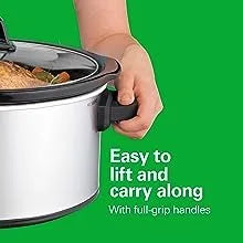 6-Quart Slow Cooker with 3 Cooking Settings, Dishwasher-Safe Stoneware Crock & Glass Lid, Silver, Multi-functional Pot