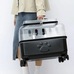 Cat Carrier with Wheels Transparent Pet Carrier Cat Trolley Case with Breathable Holes Large Cat Backpack for Travel Hiking