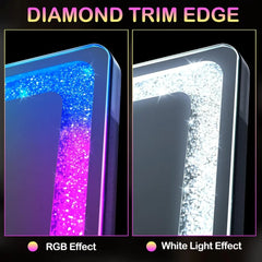 Full Length Mirror with RGB Lights, Full Body Lighted Mirror with Crushed Diamond, Free Standing Floor LED Mirror, Wall Mounted