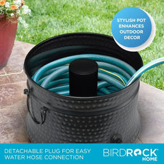 Pot with Lid - 200ft Garden Hose Storage - Alloy Outdoor Pot - Heavy Duty Lawn Keeper