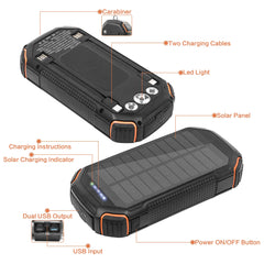 36000mAh Solar Power Bank with Wireless Charging 4 Wires PD18W For Outdoor Adventure daily trip