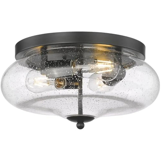 Large Ceiling Light Fixtures 3-Ight Flush Mount Indoor Outdoor Ceiling Light with Seeded Glass Shade for Hallway Kitchen Bedro
