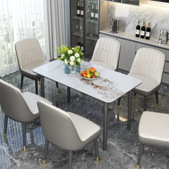 LUVODI Rectangle Kitchen Dining Room Table Composite Stone Tempered Glass-top Indoor Outdoor Dining Table for 4- 6 People