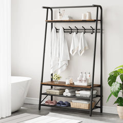 Large Coat Rack Shoe Bench, 4-in-1 Hall Trees Entryway Bench with Coat Rack & Shoe Rack, Steel Frame Storage Shelf & Hanging Bar