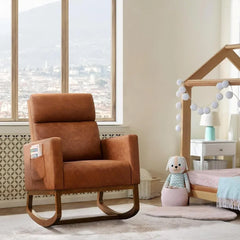 Leather Living Room Chair, Rocking Accent Chairs, , Accent Rocker Armchair, Nursery Glider Chair with High Back and Side Pocket