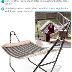 Double Quilted Fabric Hammock with Universal Steel Stand - 450-Pound Capacity - Black Stand