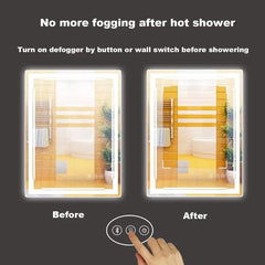 24x32 Lighted Bathroom Mirror with Bluetooth Speaker - Smart LED Vanity Makeup Wall Mounted Mirrors - 3 Lights Setting Anti-Fog