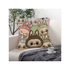 Funny Labubu Throw Pillow Cover, The Monsters Decorative Square Pillowcase Throw Cushion Case for Bedroom,Living Room,18x18 Inch