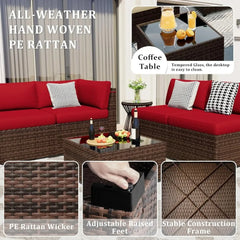 8 Pieces Outdoor Patio Furniture Set with 44" Fire Pit Table Rattan Sectional Conversation Sets w/Gas Fire Pit