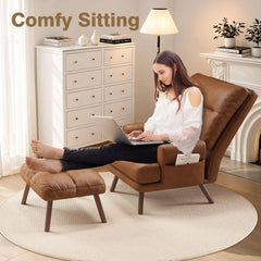 Recliner Chair, Chaise Lounge Chair Indoor, Mid Century Modern Accent Chairs with Ottoman for Living Room Bedroom, Recliner