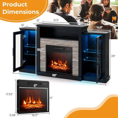 Fireplace TV Stand with LED Lights & 18” Electric Fireplace – Entertainment Center for TVs Up to 65”