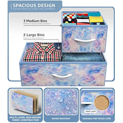 Kids Dresser with 5 Drawers - Storage Chest Organizer Unit with Steel Frame, Wood Top, Easy Pull Fabric Bins - Long Wide TV St