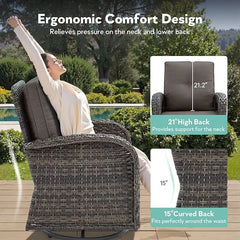 5 Piece Patio Furniture Set - Wicker Patio Conversation Set with Swivel Glider, 3 Seat Sofa, Tempered Glass Side Table and Coffe
